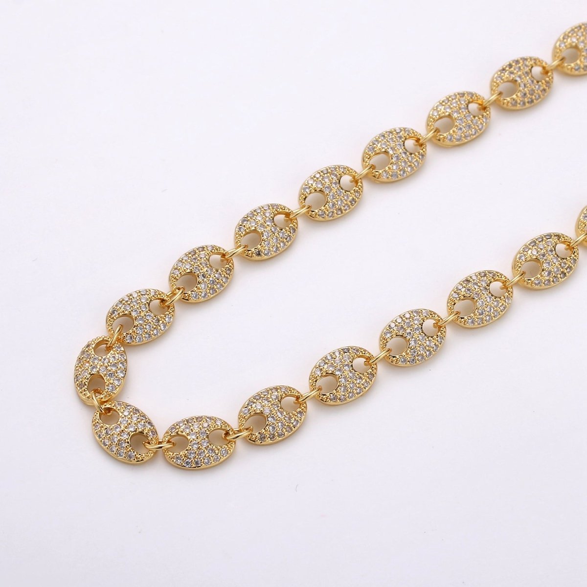 Micro Pave 24K Gold Filled Anchor Mariner Link Chain by Yard 7mm width for Necklace Bracelet Component Unfinished Chain DIY Jewelry Supply | ROLL-315 (O-078) Clearance Pricing - DLUXCA