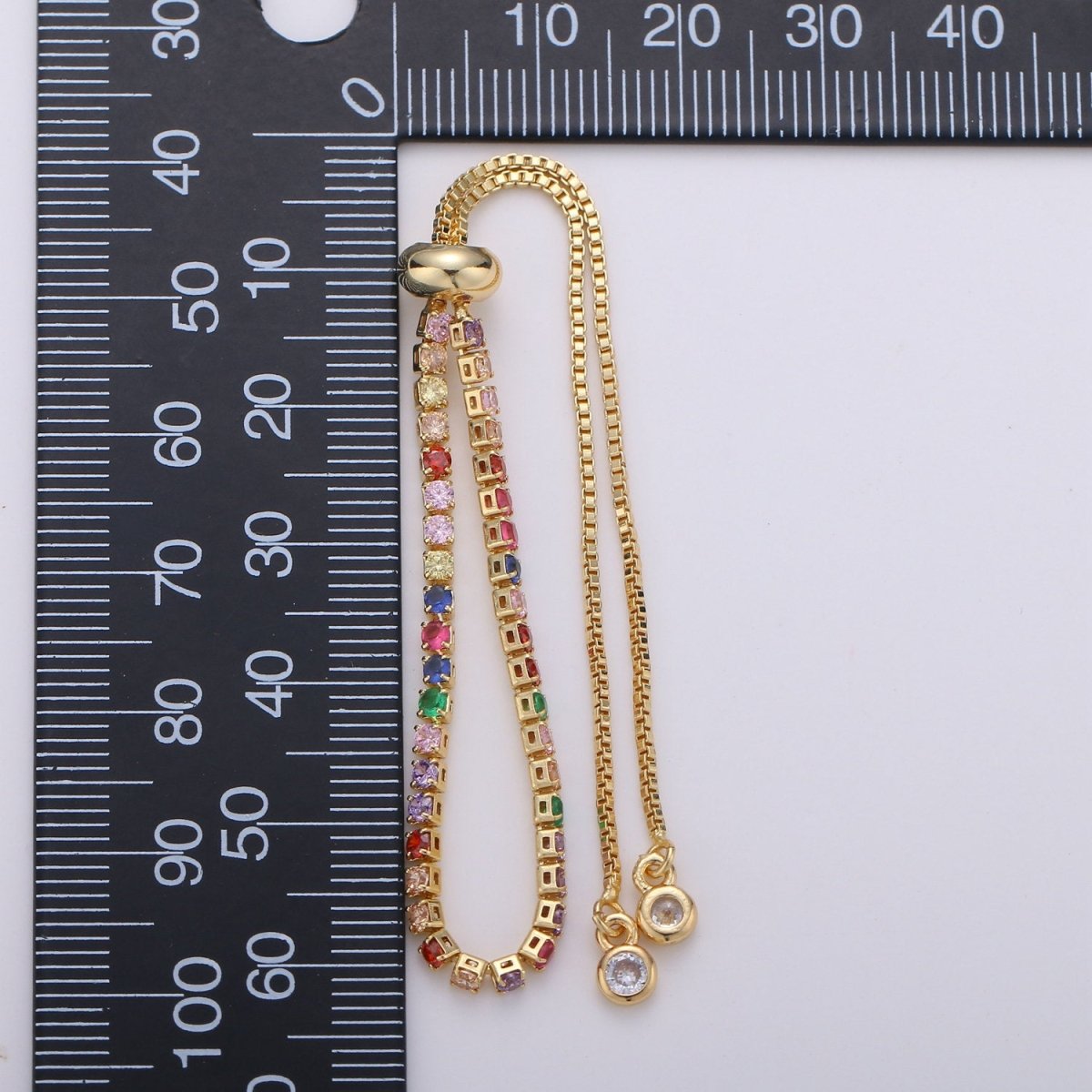 Micro Pave Adjustable Bracelet, Rainbow Clear CZ Cubic Bracelet Gold tennis bracelet in 14k Gold Filled Chain | K-546 K-547