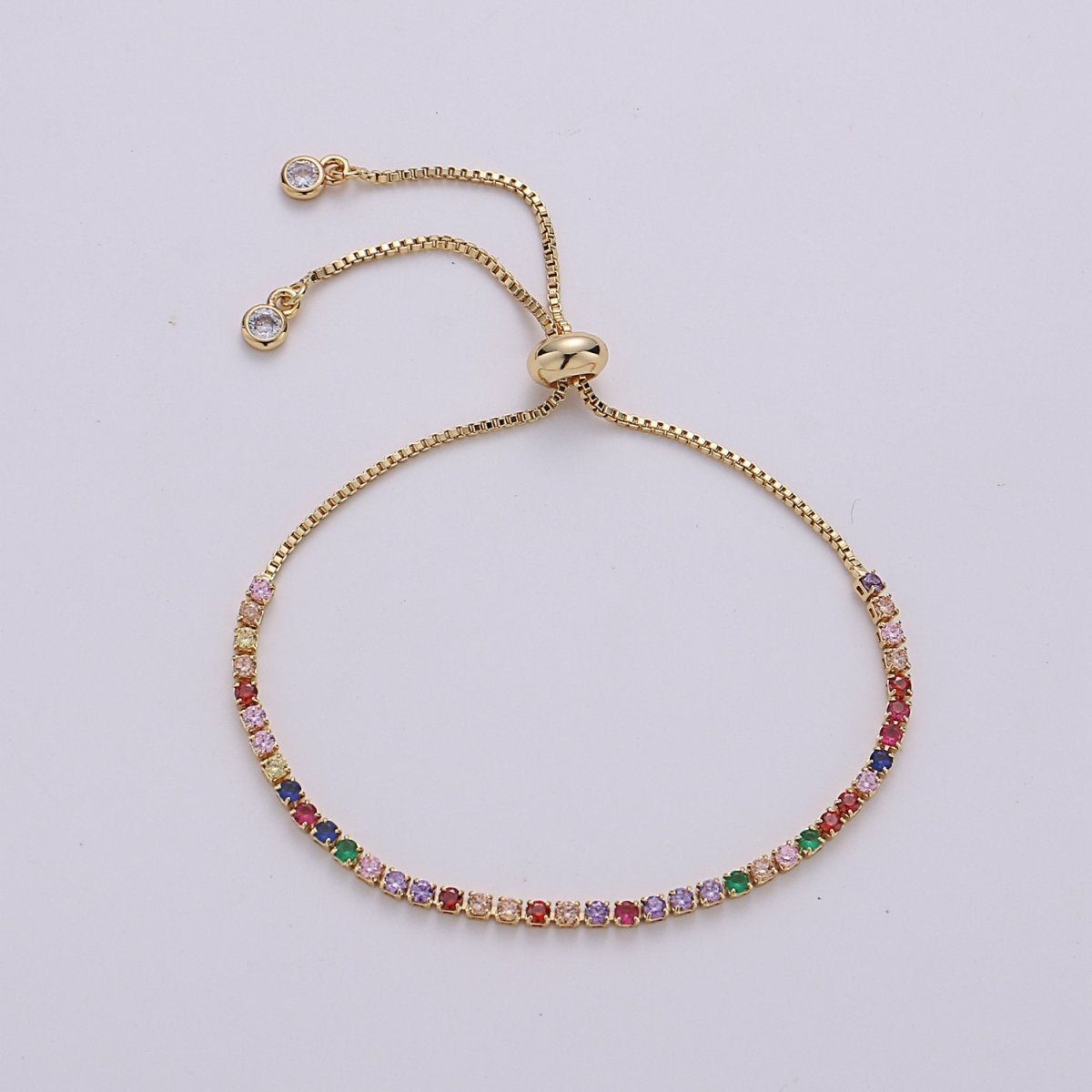 Micro Pave Adjustable Bracelet, Rainbow Clear CZ Cubic Bracelet Gold tennis bracelet in 14k Gold Filled Chain | K-546 K-547
