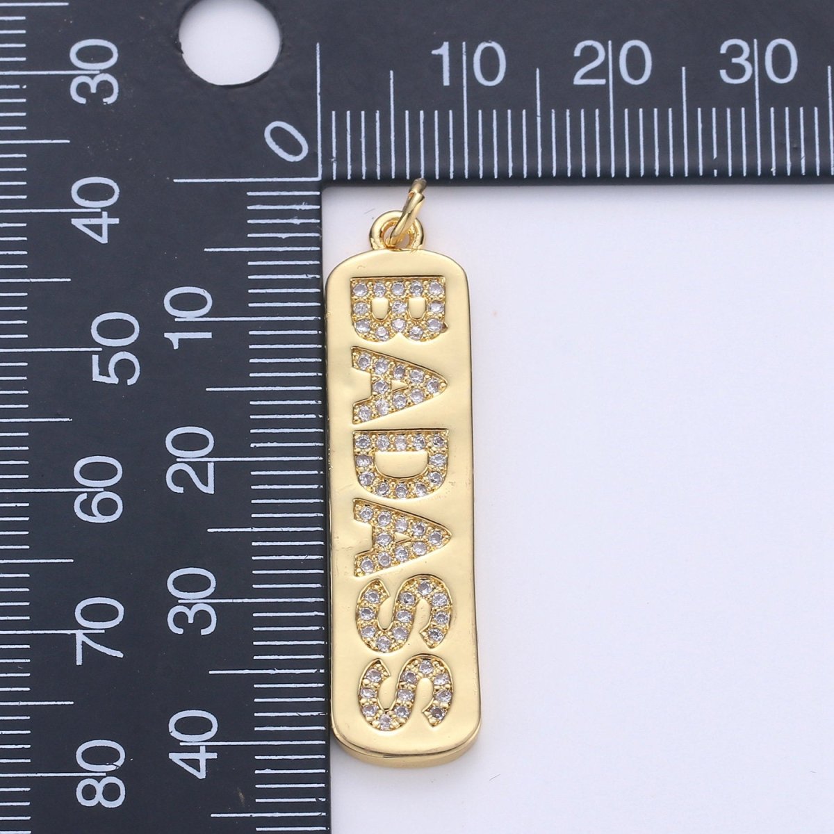 Micro Pave Badass Word Charm Rectangle in 14k Gold Filled Drop Pendant Long Badass Girl Charm for Necklace Earring Component D-156
