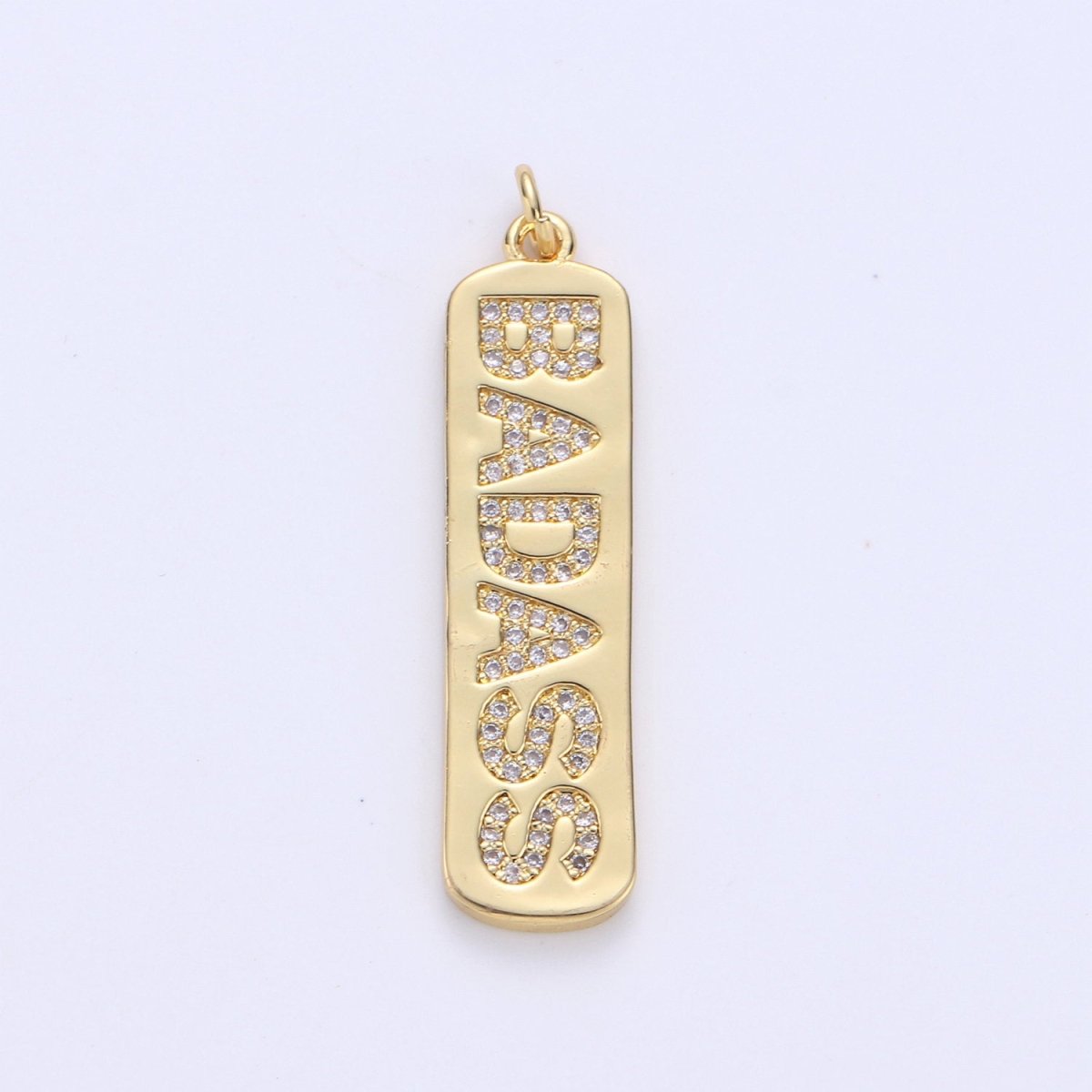 Micro Pave Badass Word Charm Rectangle in 14k Gold Filled Drop Pendant Long Badass Girl Charm for Necklace Earring Component D-156
