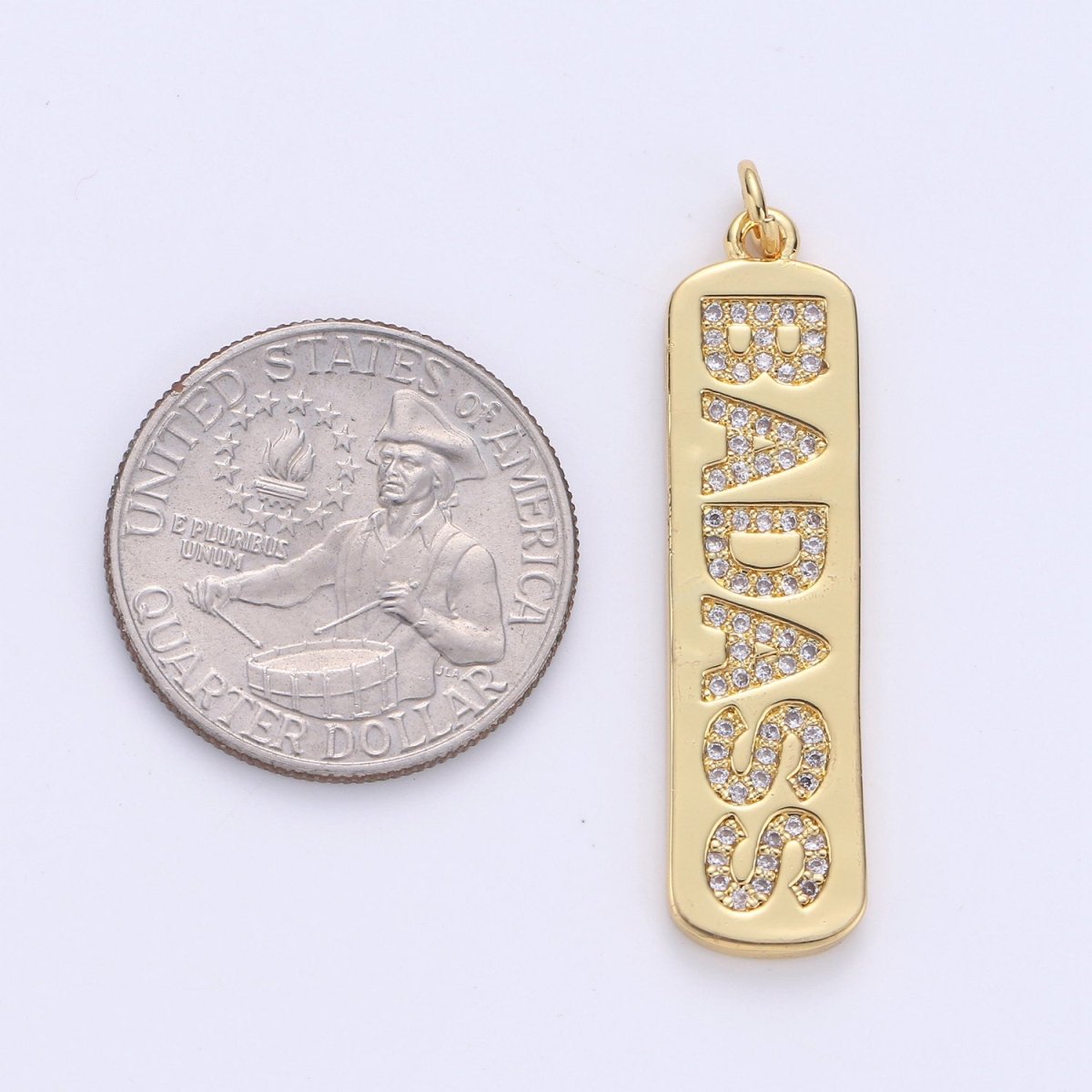 Micro Pave Badass Word Charm Rectangle in 14k Gold Filled Drop Pendant Long Badass Girl Charm for Necklace Earring Component D-156