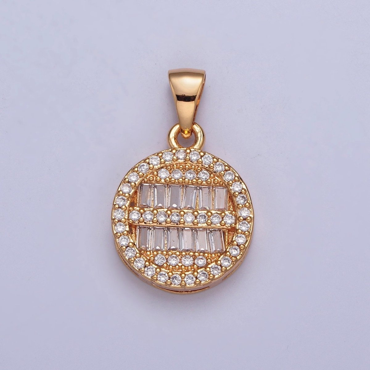 Micro Pave & Baguette Round Pendant For Jewelry Necklace Making X375 - DLUXCA