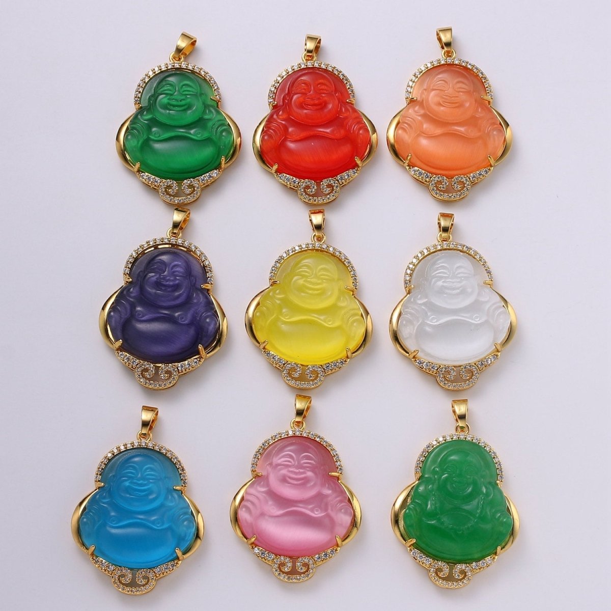 Micro Pave Buddha 24k Gold Filled Buddha Pendant Gold Buddha Charm for Necklace Laughing Buddha for Religious Jewelry Making Supply Trend