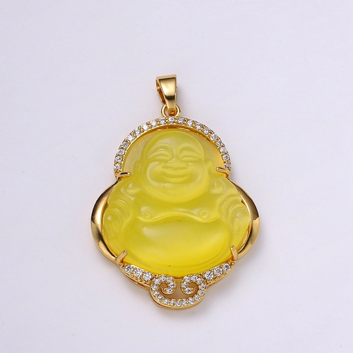 Micro Pave Buddha 24k Gold Filled Buddha Pendant Gold Buddha Charm for Necklace Laughing Buddha for Religious Jewelry Making Supply Trend