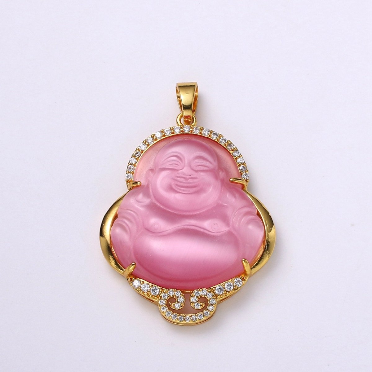 Micro Pave Buddha 24k Gold Filled Buddha Pendant Gold Buddha Charm for Necklace Laughing Buddha for Religious Jewelry Making Supply Trend