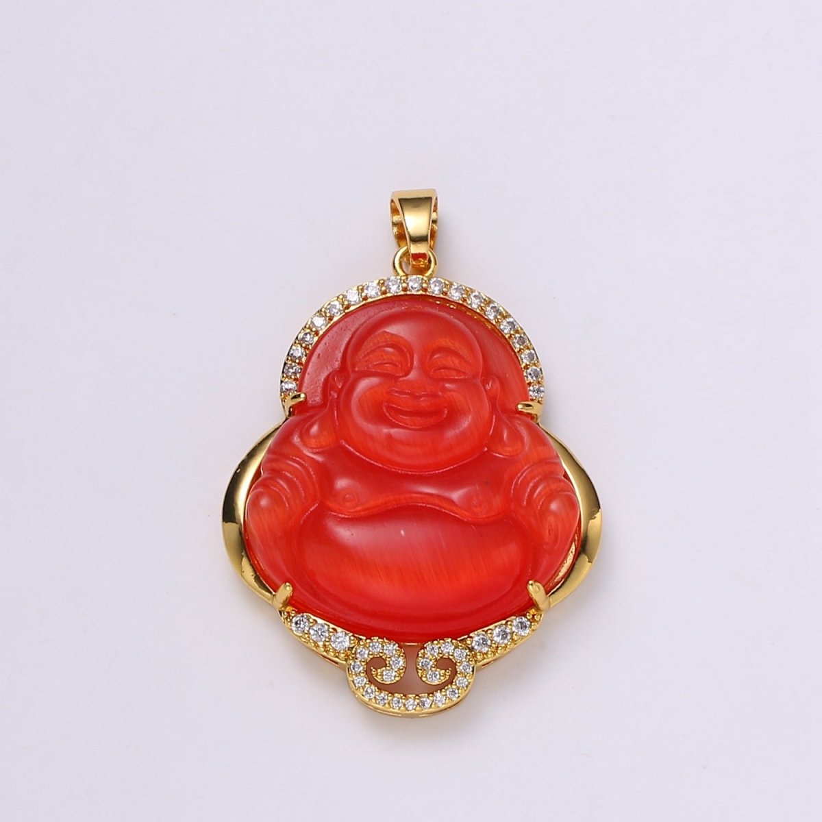 Micro Pave Buddha 24k Gold Filled Buddha Pendant Gold Buddha Charm for Necklace Laughing Buddha for Religious Jewelry Making Supply Trend