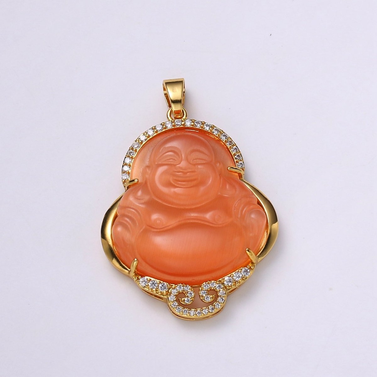 Micro Pave Buddha 24k Gold Filled Buddha Pendant Gold Buddha Charm for Necklace Laughing Buddha for Religious Jewelry Making Supply Trend