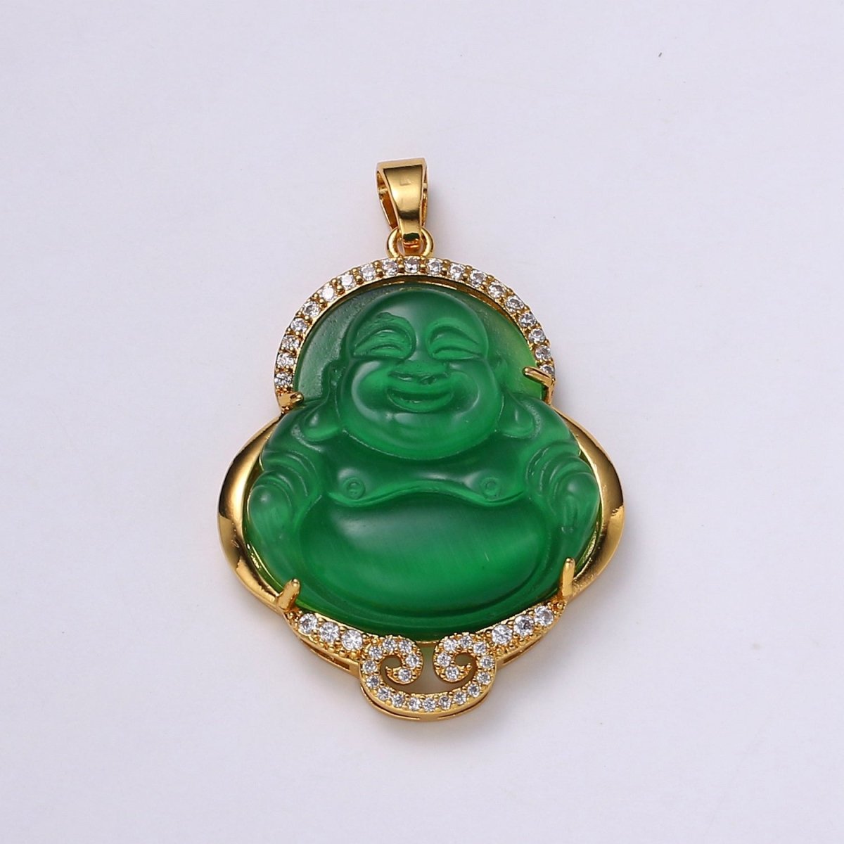 Micro Pave Buddha 24k Gold Filled Buddha Pendant Gold Buddha Charm for Necklace Laughing Buddha for Religious Jewelry Making Supply Trend
