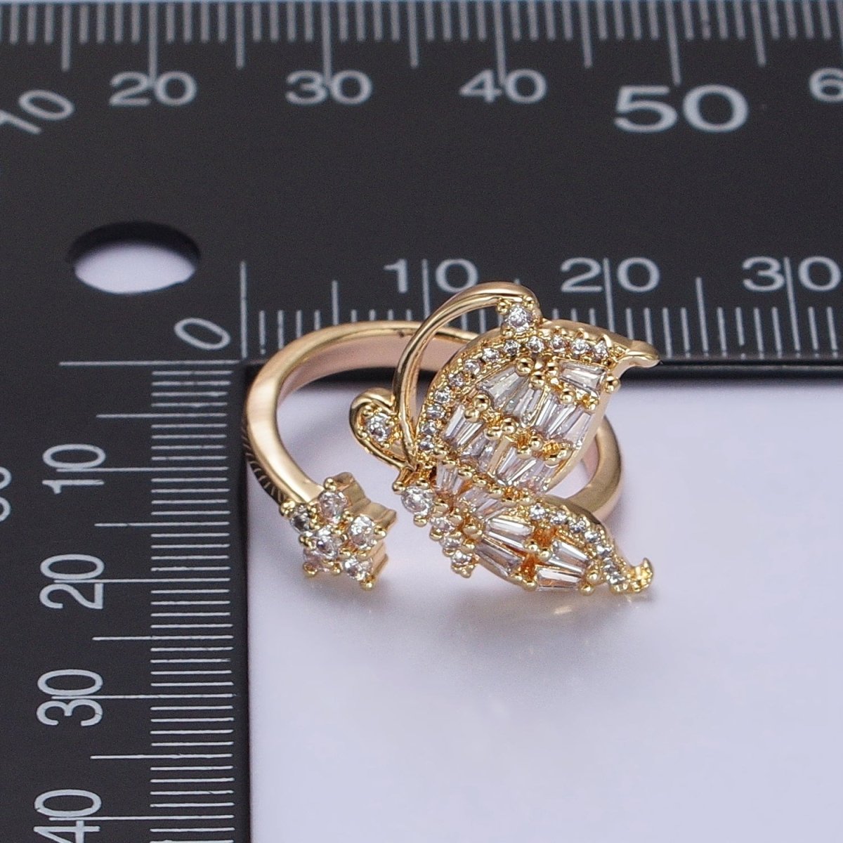 Micro Pave Butterfly Rings, Designer Baguette Mariposa Ring Open Adjustable R-099 R-117
