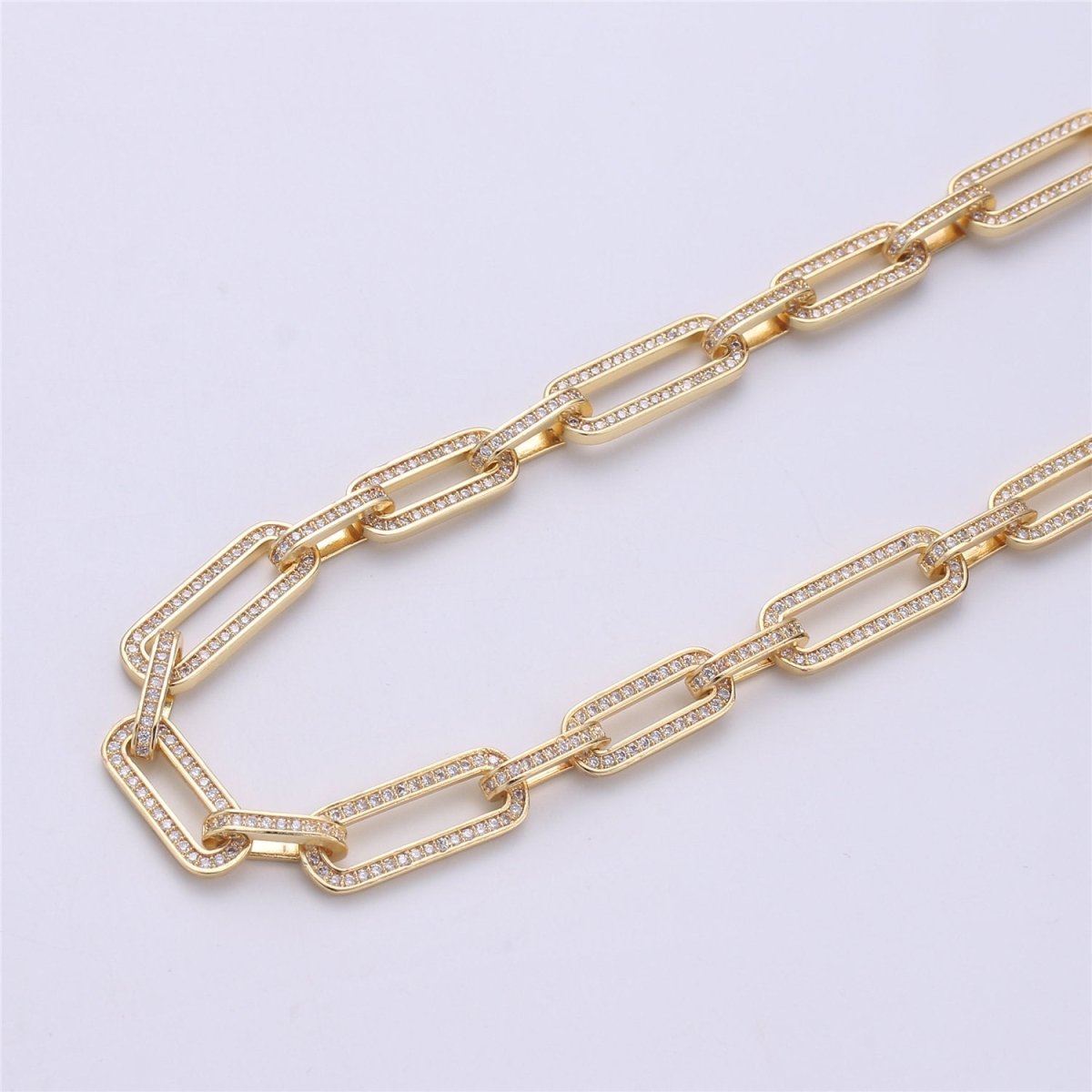 Micro Pave Chain 24K Gold Filled PAPER CLIP Chain, Thick Elongated Chain by Meter for Statement Necklace Making Supply, 36inch Length,8X20mm 1mm Thickness , UNIQUE PAPERCLIP Chain | WA-1364 Clearance Pricing