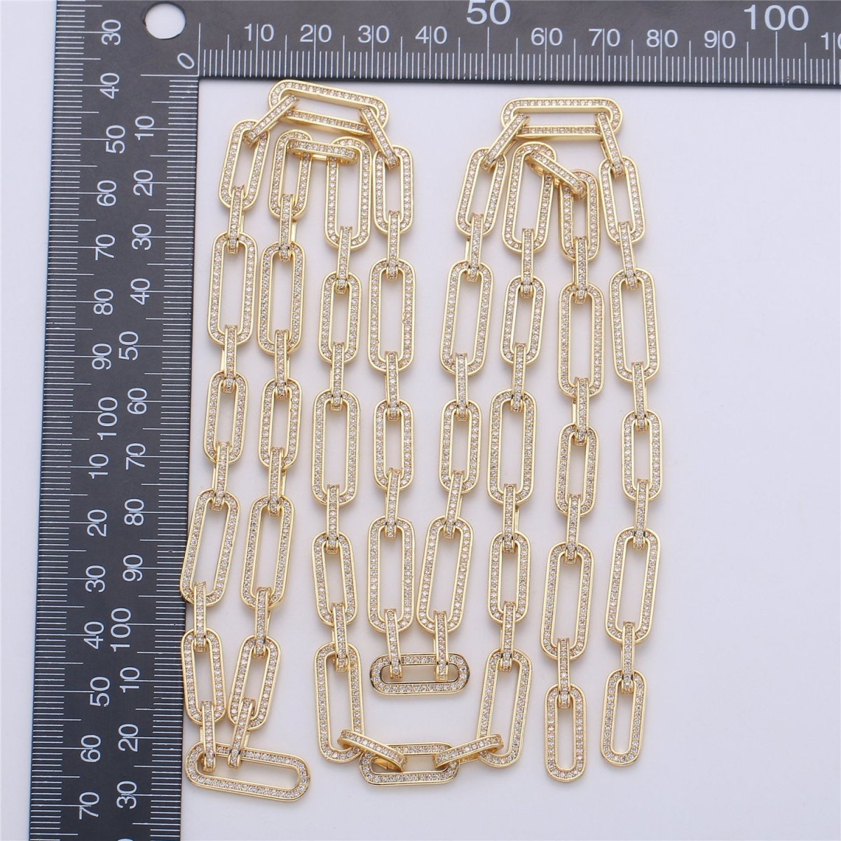 Micro Pave Chain 24K Gold Filled PAPER CLIP Chain, Thick Elongated Chain by Meter for Statement Necklace Making Supply, 36inch Length,8X20mm 1mm Thickness , UNIQUE PAPERCLIP Chain | WA-1364 Clearance Pricing