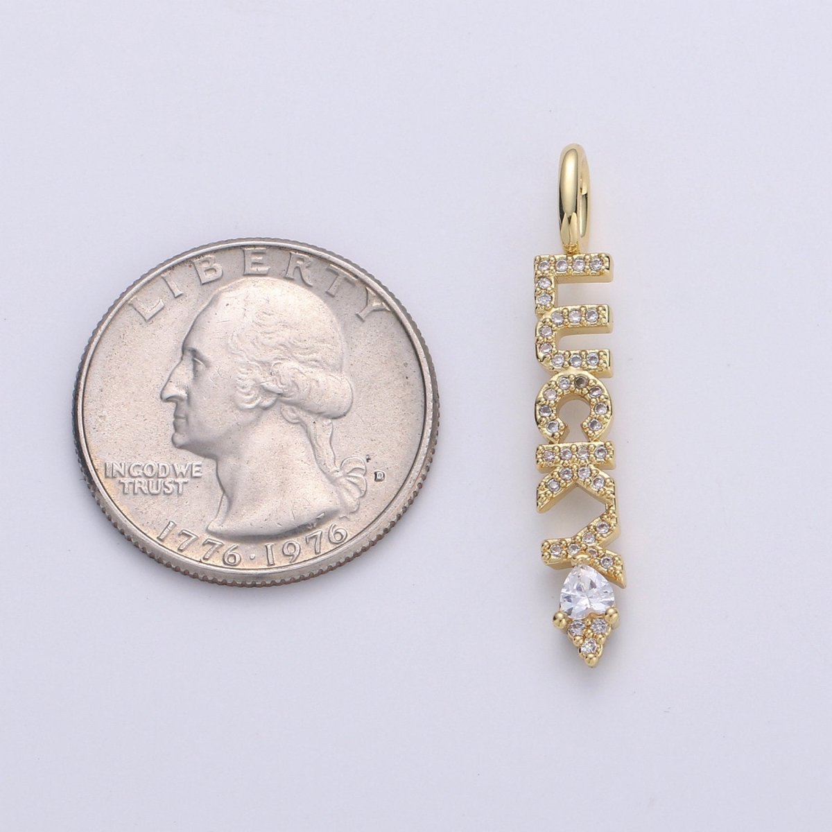 Micro Pave Charm 14k Gold Filled Lucky Pendant Statement Charm Wording charm, Positive Word Jewelry Making Supply, 35x6mm, D-103
