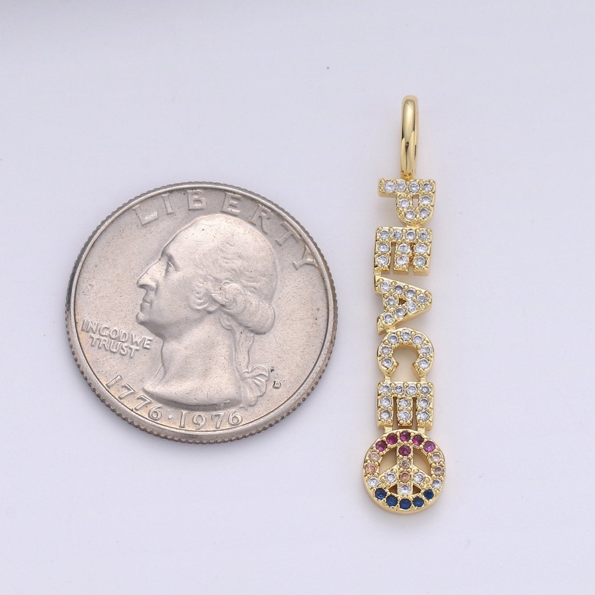 Micro Pave Charm 14k Gold Filled Peace Letter Charm Dangle Earrings Statement Necklace Jewelry Component Supply D-096