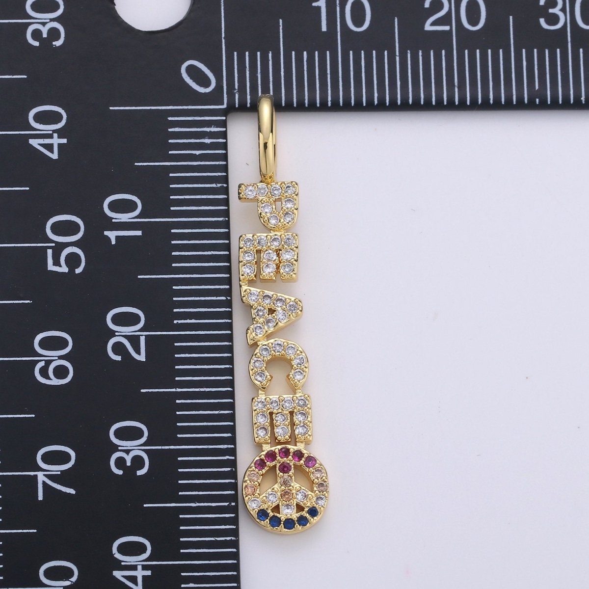 Micro Pave Charm 14k Gold Filled Peace Letter Charm Dangle Earrings Statement Necklace Jewelry Component Supply D-096