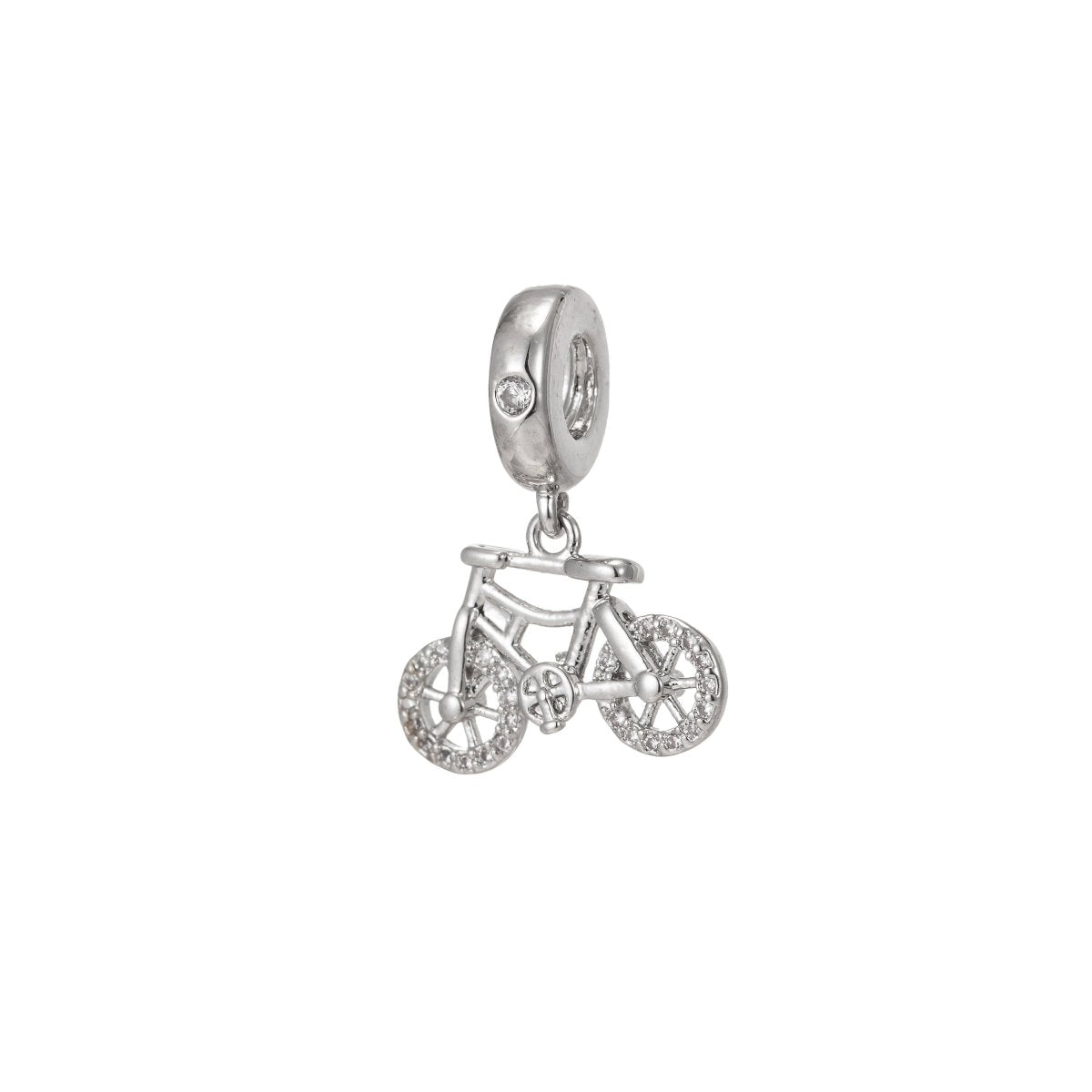 OS Micro pave charm pendant /CZ charm/Clear Cubic Zirconia charms in Silver for Bracelet Necklace Component I-198