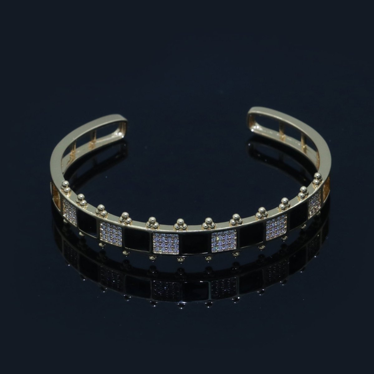 Micro Pave Checker Cuff Bracelet, 14K Gold Filled Bangle Enamel Bracelet Adjustable Bracelet | WA-163 to WA-172 Clearance Pricing