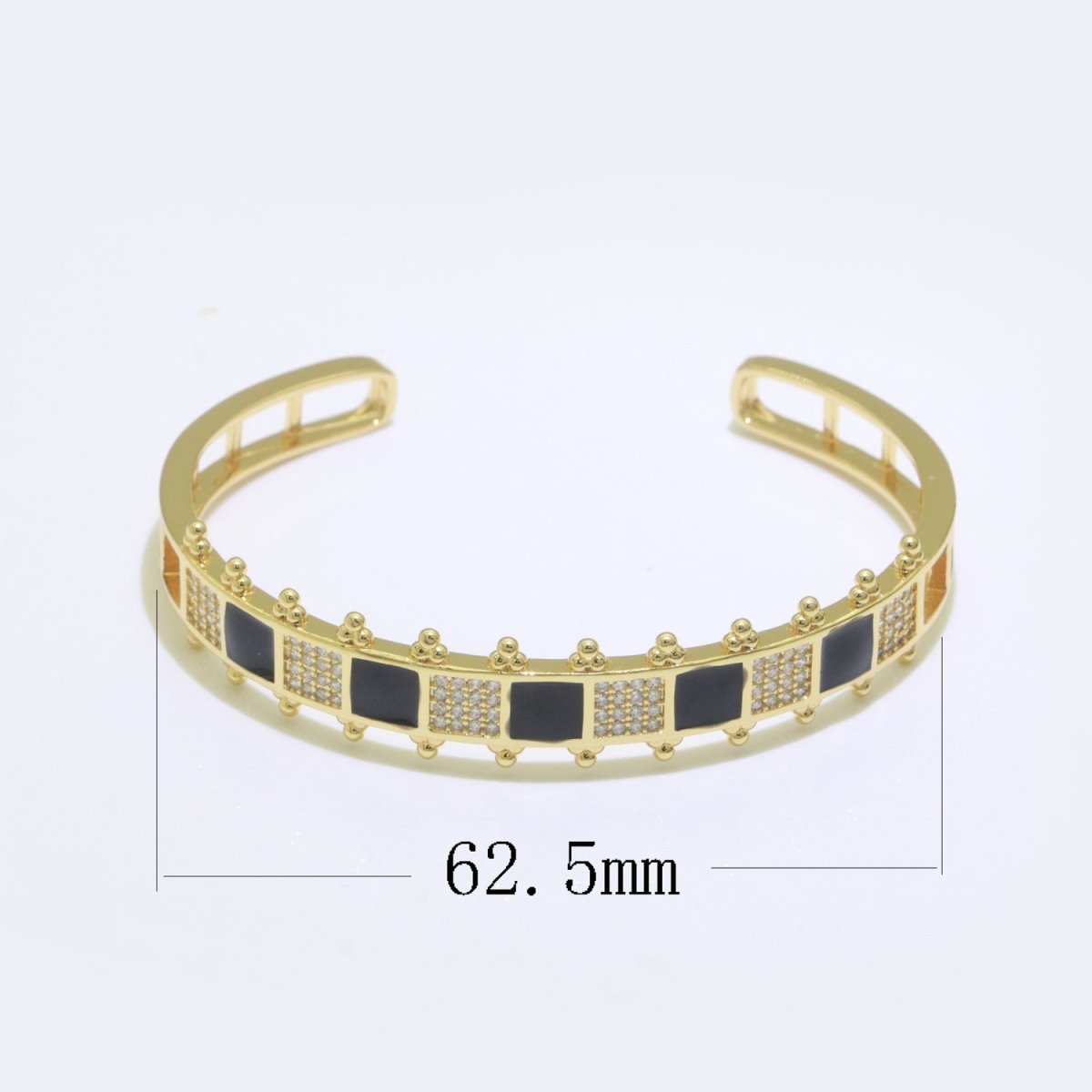 Micro Pave Checker Cuff Bracelet, 14K Gold Filled Bangle Enamel Bracelet Adjustable Bracelet | WA-163 to WA-172 Clearance Pricing