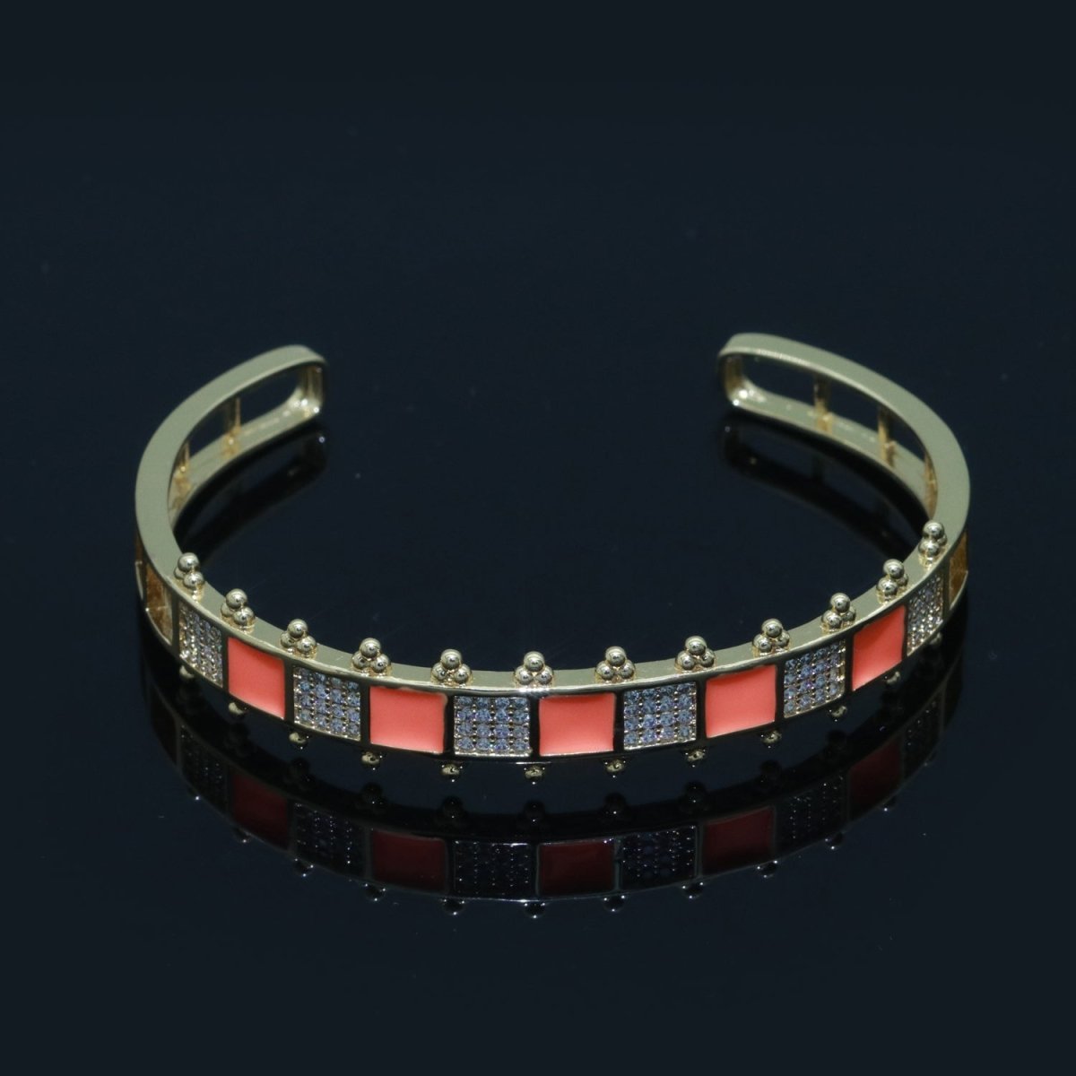 Micro Pave Checker Cuff Bracelet, 14K Gold Filled Bangle Enamel Bracelet Adjustable Bracelet | WA-163 to WA-172 Clearance Pricing