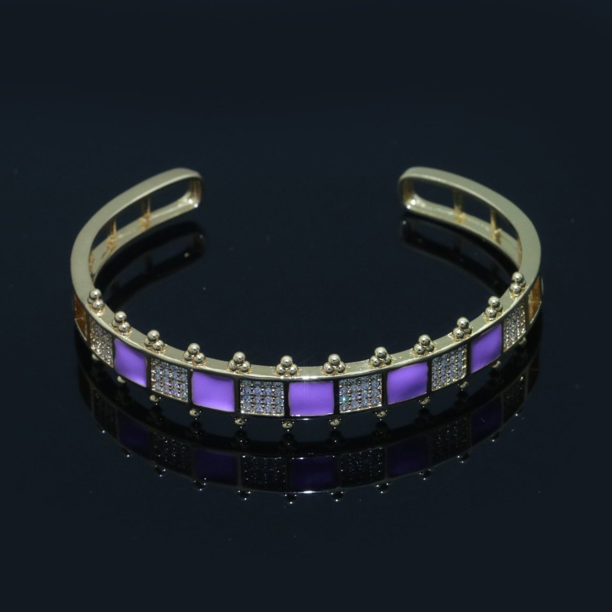 Micro Pave Checker Cuff Bracelet, 14K Gold Filled Bangle Enamel Bracelet Adjustable Bracelet | WA-163 to WA-172 Clearance Pricing