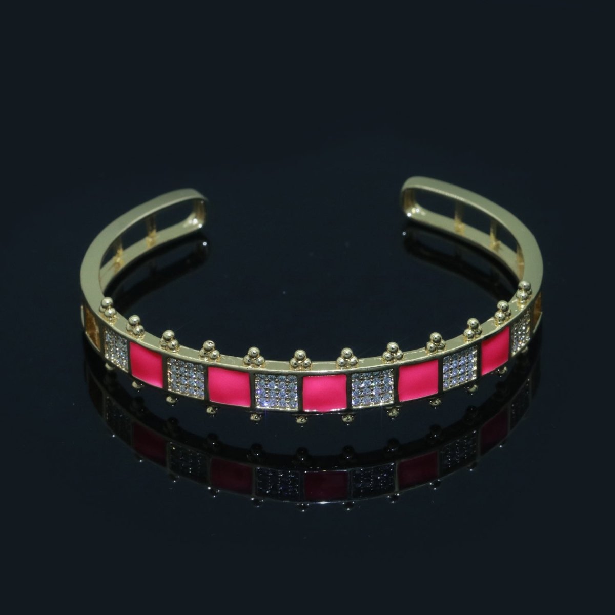 Micro Pave Checker Cuff Bracelet, 14K Gold Filled Bangle Enamel Bracelet Adjustable Bracelet | WA-163 to WA-172 Clearance Pricing