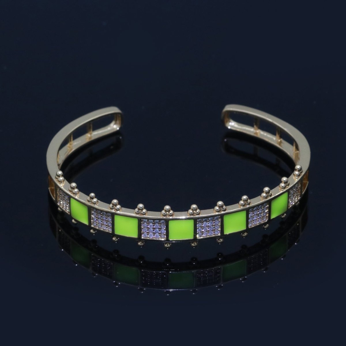 Micro Pave Checker Cuff Bracelet, 14K Gold Filled Bangle Enamel Bracelet Adjustable Bracelet | WA-163 to WA-172 Clearance Pricing