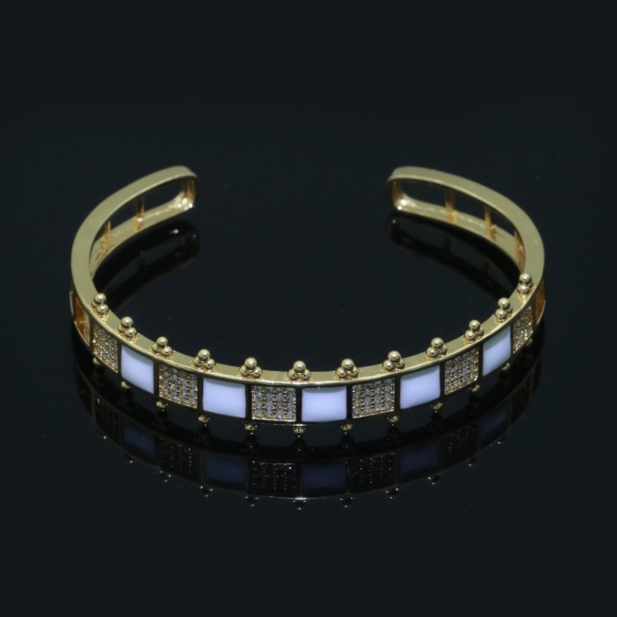 Micro Pave Checker Cuff Bracelet, 14K Gold Filled Bangle Enamel Bracelet Adjustable Bracelet | WA-163 to WA-172 Clearance Pricing
