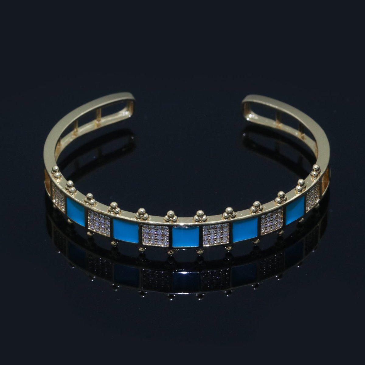 Micro Pave Checker Cuff Bracelet, 14K Gold Filled Bangle Enamel Bracelet Adjustable Bracelet | WA-163 to WA-172 Clearance Pricing