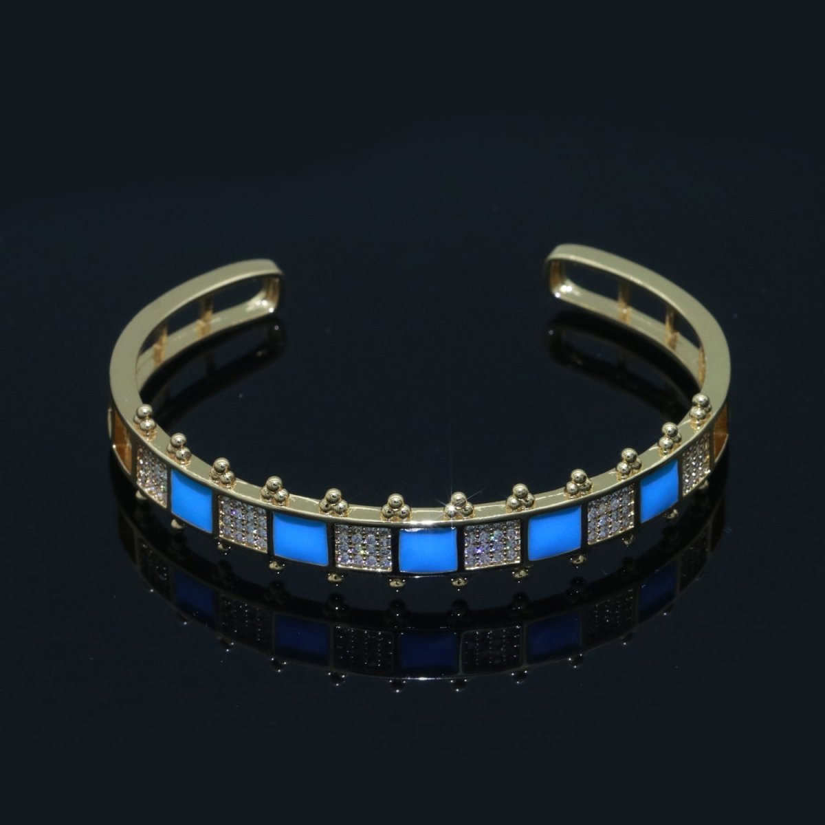 Micro Pave Checker Cuff Bracelet, 14K Gold Filled Bangle Enamel Bracelet Adjustable Bracelet | WA-163 to WA-172 Clearance Pricing