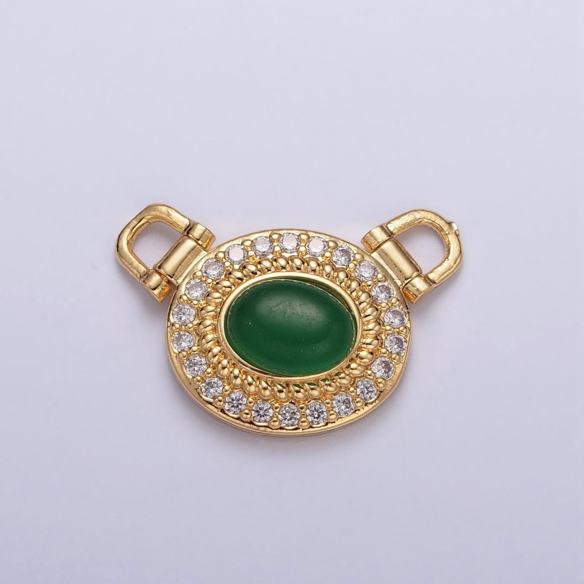 Micro Pave Clear CZ Green Stone Connector G-913 - DLUXCA