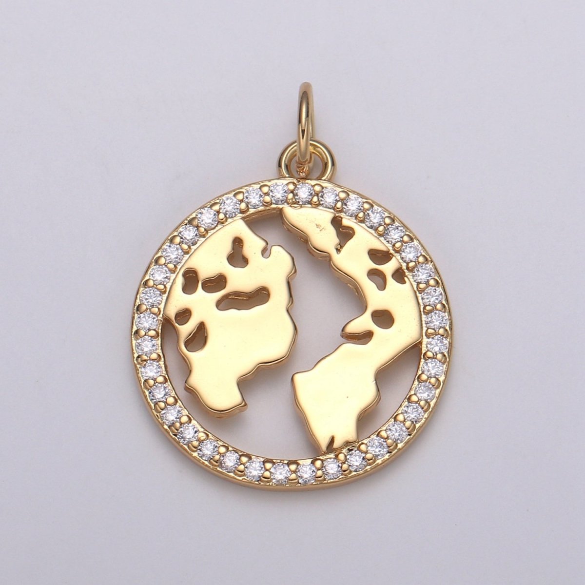 Micro Pave Clear CZ Planet of the Universe Pendant 18K gold Charm, Star Galaxy, World Continent DIY Jewelry Necklace E-590 E-598