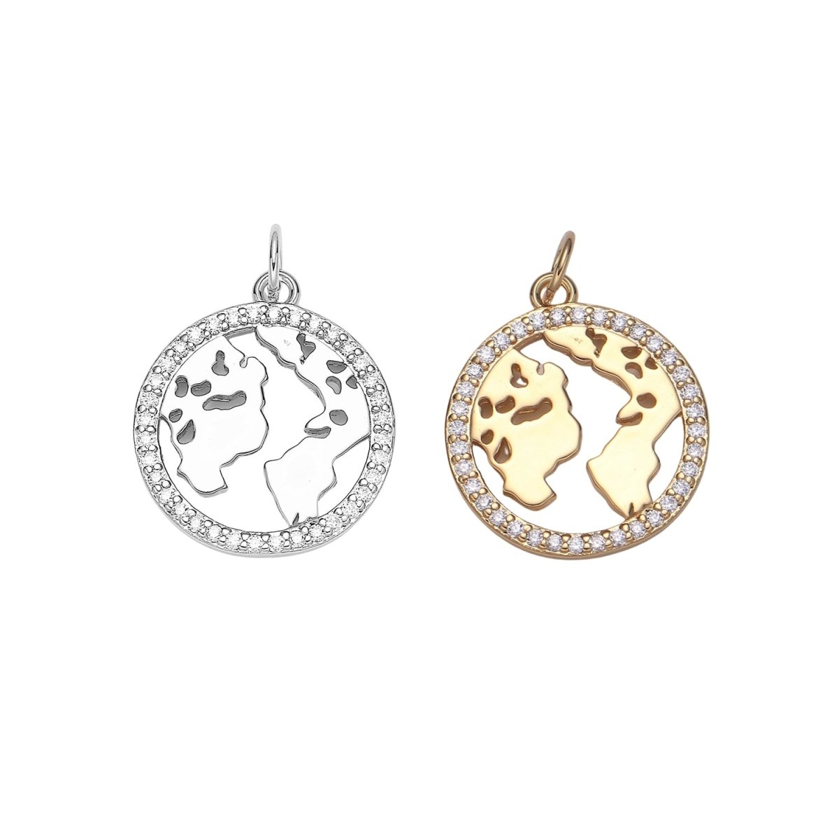 Micro Pave Clear CZ Planet of the Universe Pendant 18K gold Charm, Star Galaxy, World Continent DIY Jewelry Necklace E-590 E-598