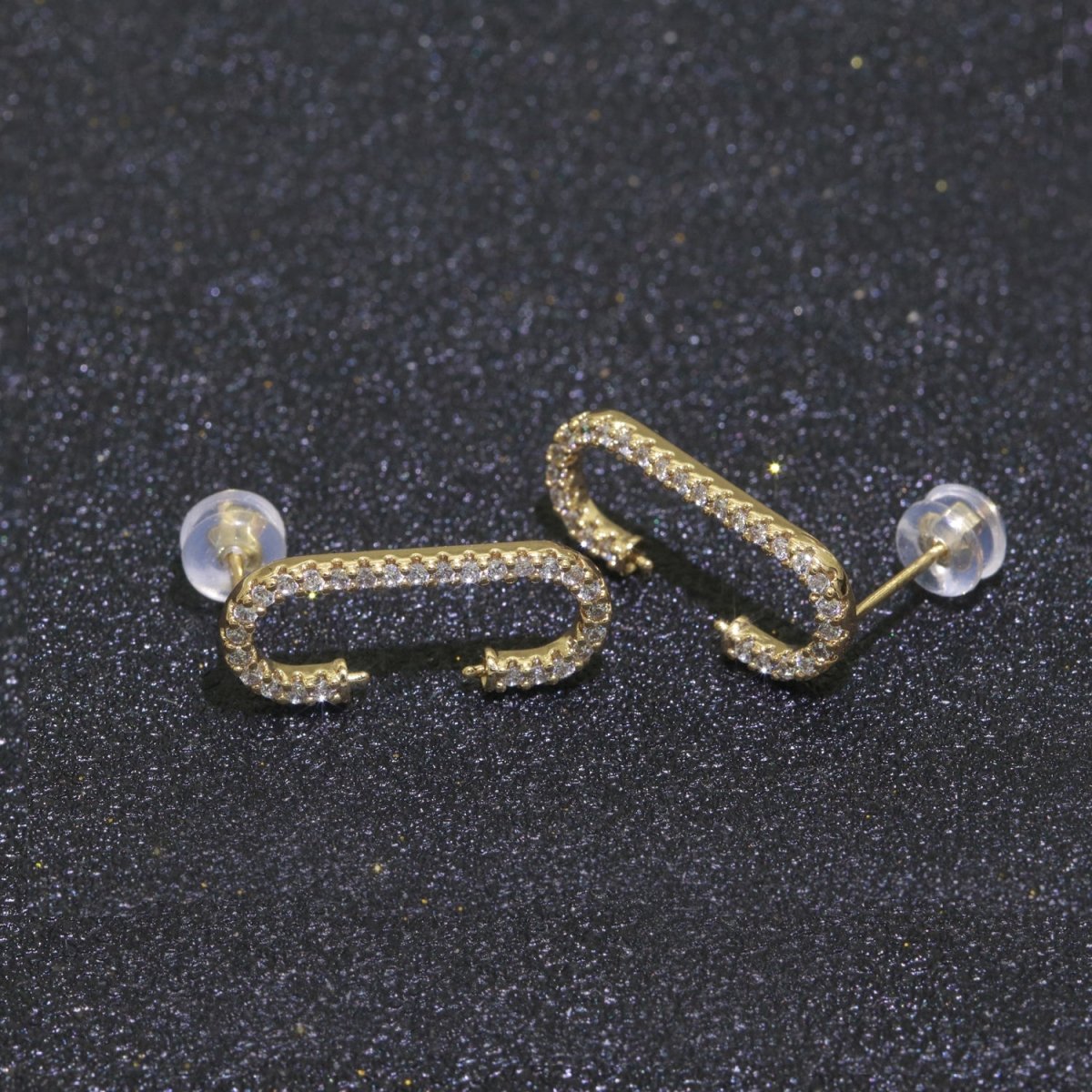 Micro Pave Clear Cz Stud Earring in Gold Filled C shaped Stud Earring T-058 - DLUXCA