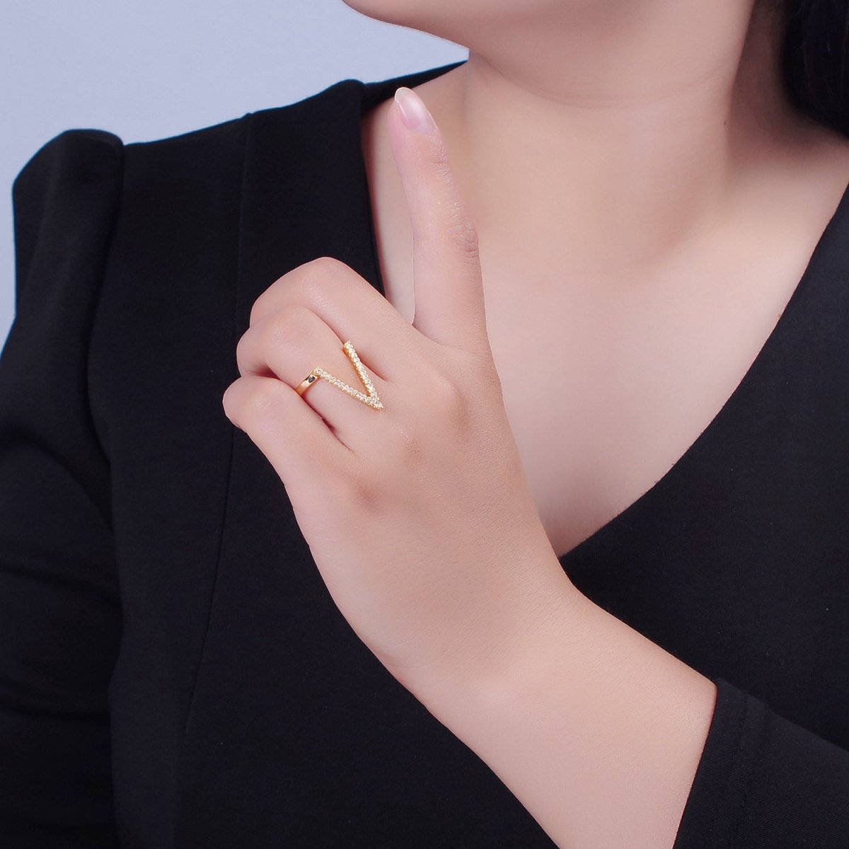 Micro Pave Clear CZ V Shaped Ring, Dainty V Ring, Chevron Ring, CZ Chevron Ring, Classy V Ring, Stackable Ring O-2149