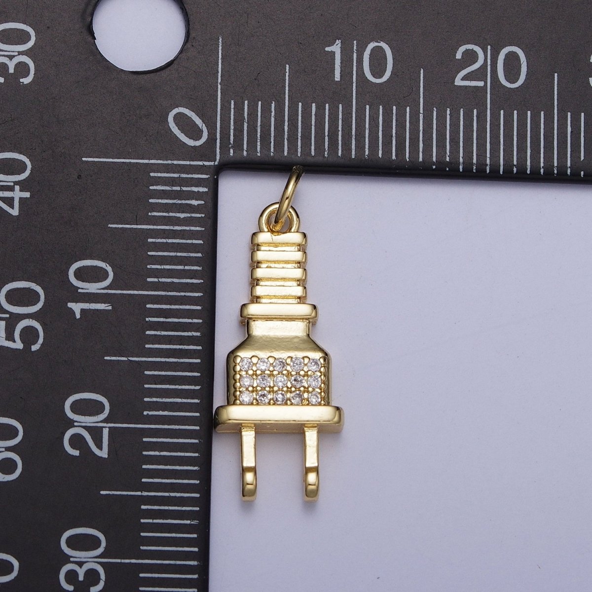 Micro Pave Cubic Zirconia Electric Two Prong Power Cord Plug Charm For Jewelry Making in Gold & Silver AG-131 AG-132