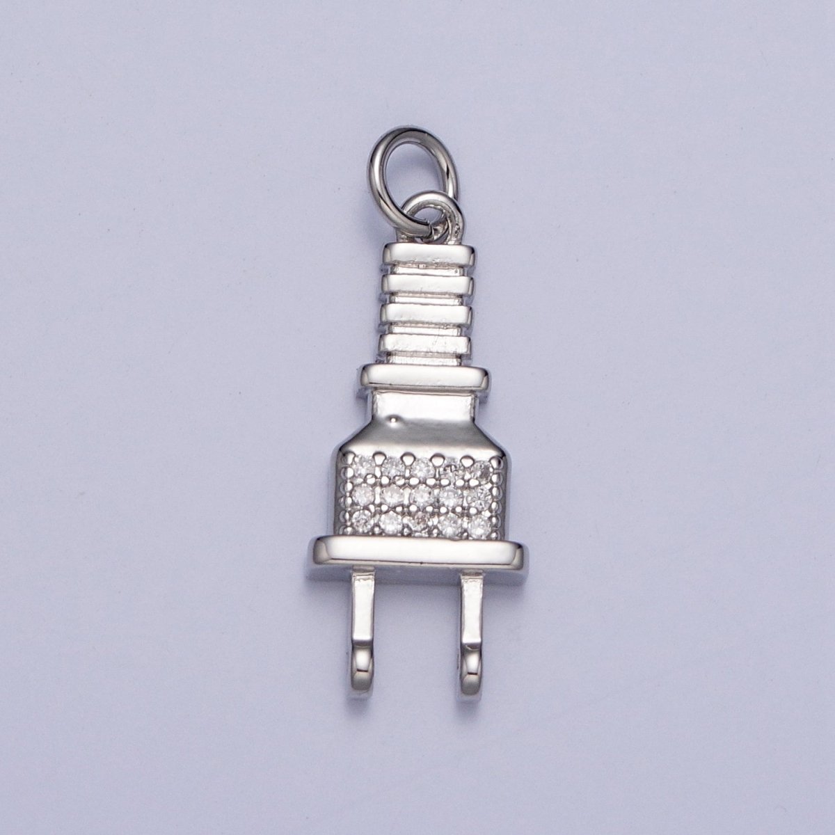 Micro Pave Cubic Zirconia Electric Two Prong Power Cord Plug Charm For Jewelry Making in Gold & Silver AG-131 AG-132