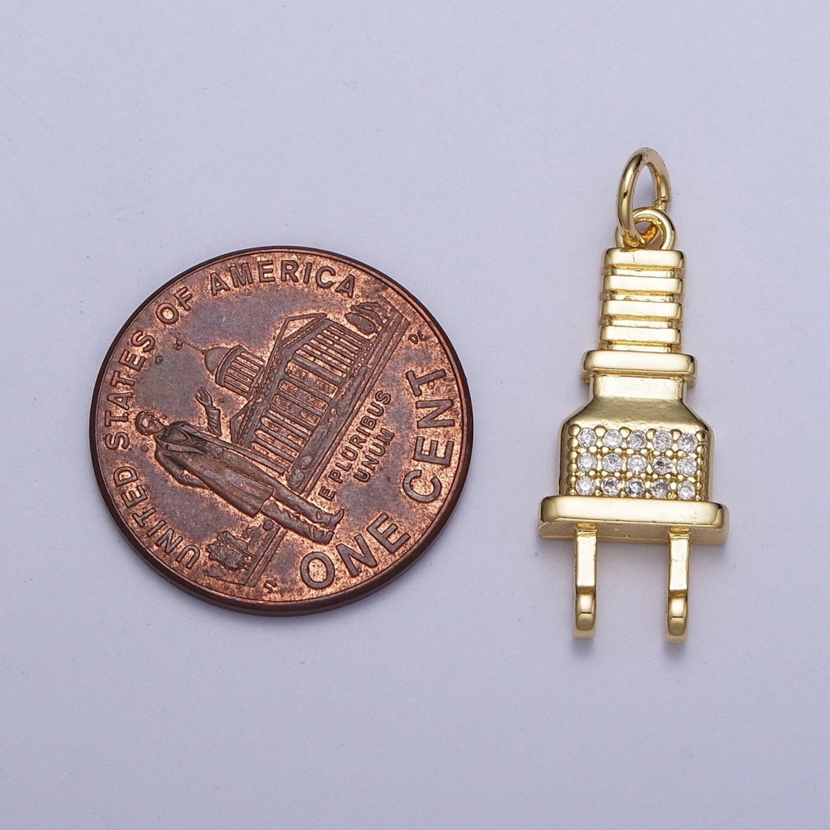 Micro Pave Cubic Zirconia Electric Two Prong Power Cord Plug Charm For Jewelry Making in Gold & Silver AG-131 AG-132