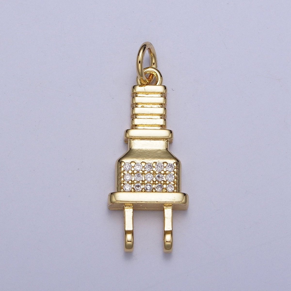 Micro Pave Cubic Zirconia Electric Two Prong Power Cord Plug Charm For Jewelry Making in Gold & Silver AG-131 AG-132