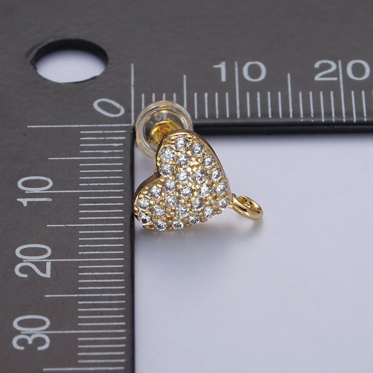 Micro Pave Cubic Zirconia Heart Stud Earrings with Open Loop Link, Valentine Love Component For Earrings Making L-872 - DLUXCA