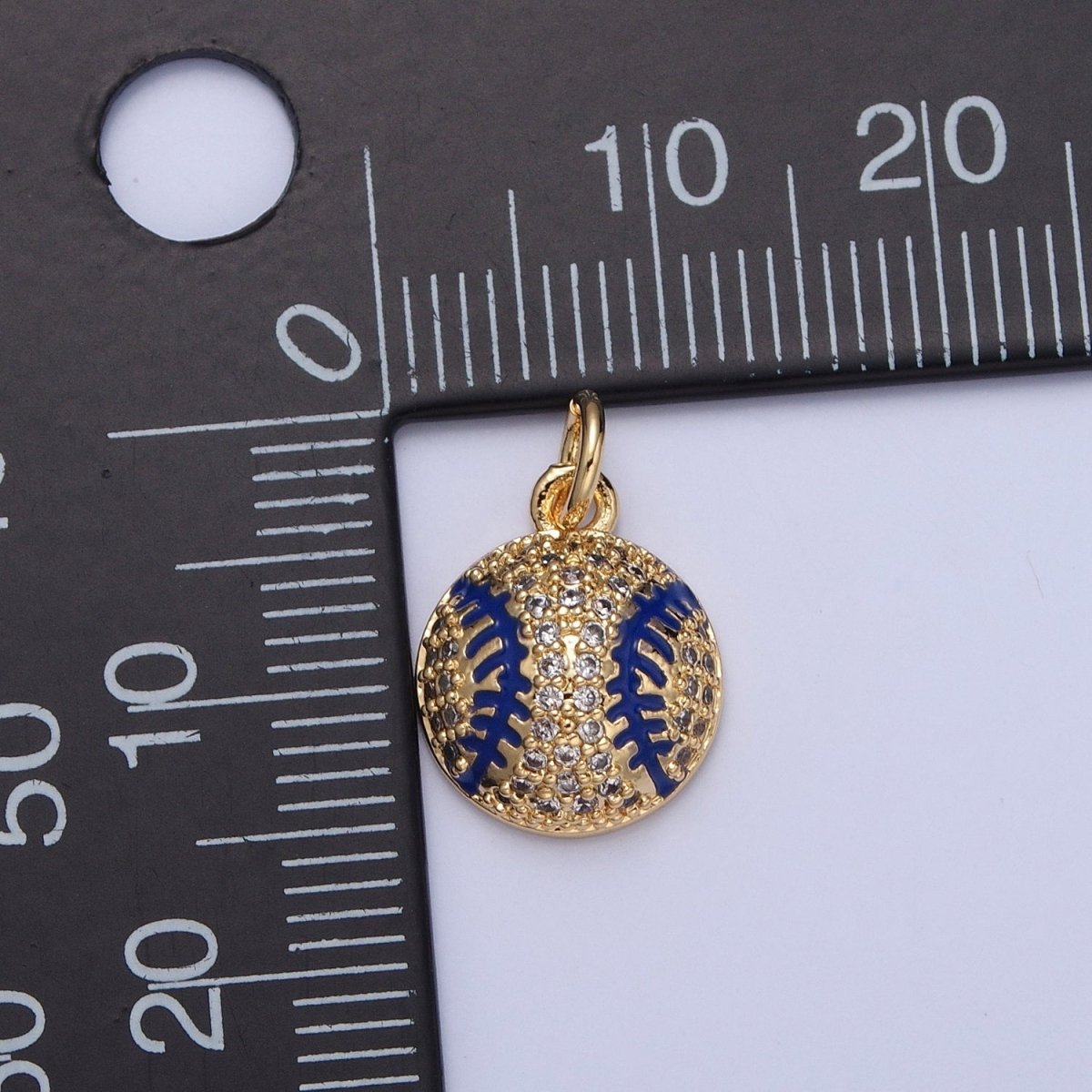 Micro Pave CZ Baseball Charm, Clear Cubic Zirconia with Blue Enamel Stripe Ball | X-065 X-066