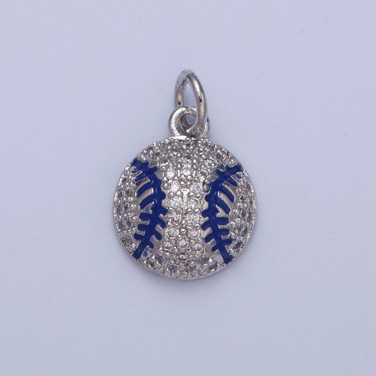 Micro Pave CZ Baseball Charm, Clear Cubic Zirconia with Blue Enamel Stripe Ball | X-065 X-066
