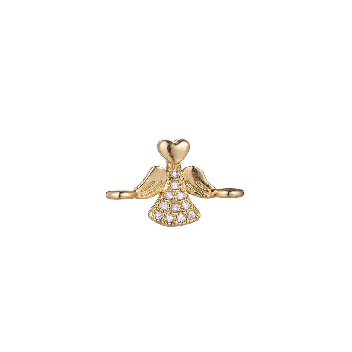 Micro Pave CZ Charm 18K Gold Filled Heart Angel Bracelet Charm Bead Finding Connector for earring Necklace Jewelry Making F-223