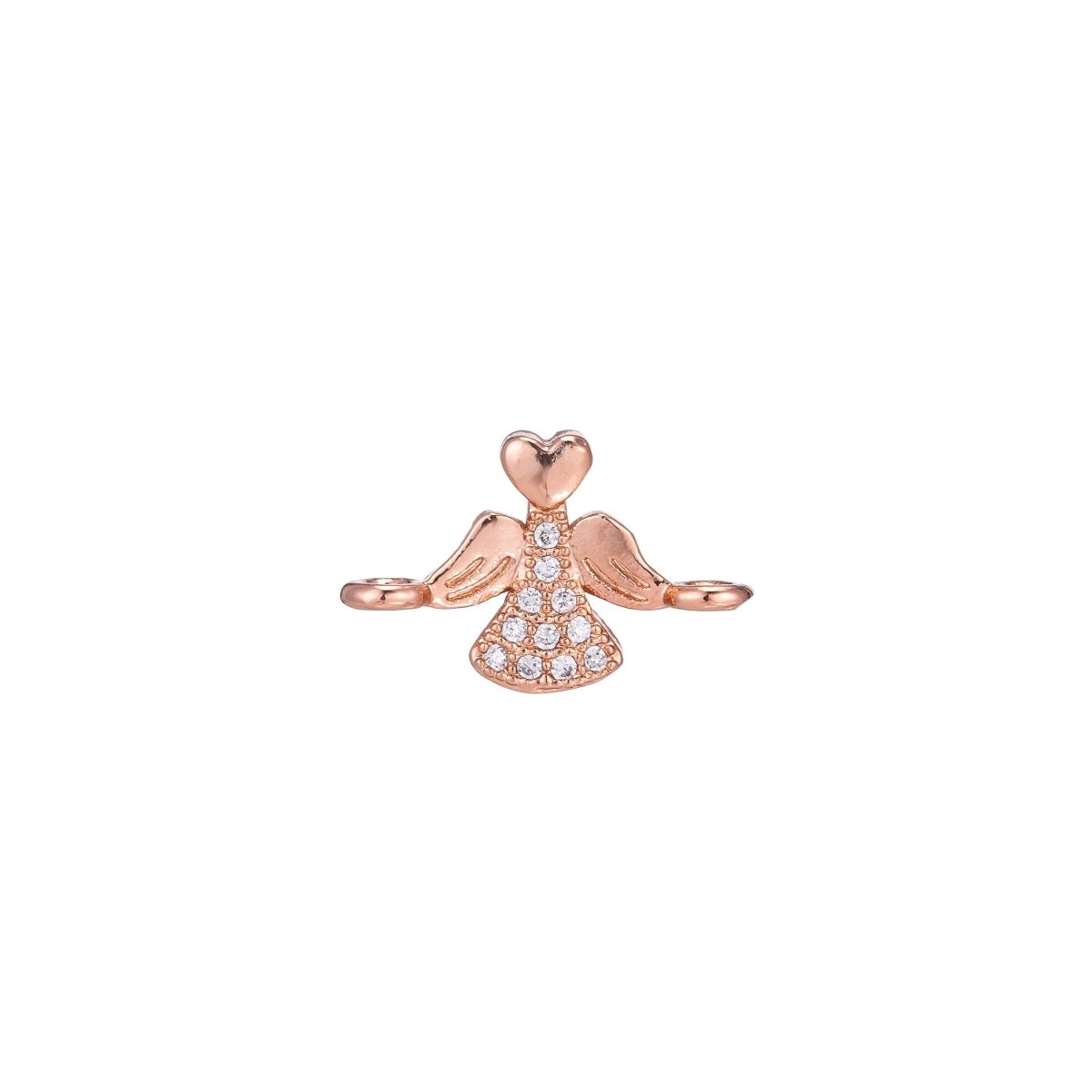 Micro Pave CZ Charm 18K Gold Filled Heart Angel Bracelet Charm Bead Finding Connector for earring Necklace Jewelry Making F-223