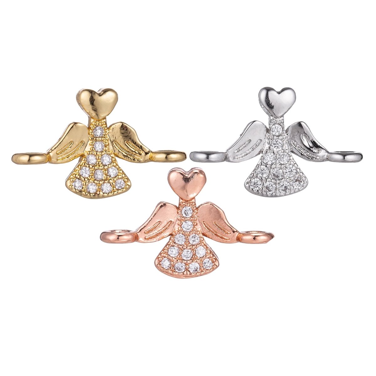 Micro Pave CZ Charm 18K Gold Filled Heart Angel Bracelet Charm Bead Finding Connector for earring Necklace Jewelry Making F-223
