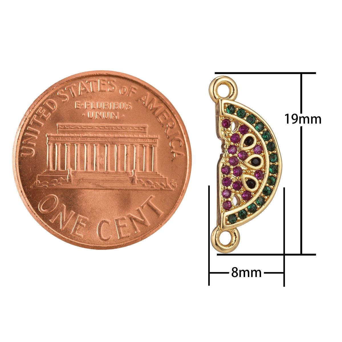 Micro Pave CZ Charm 18K Gold Filled Watermelon Bracelet Charm sideway necklace connector Finding for Jewelry Making F-219
