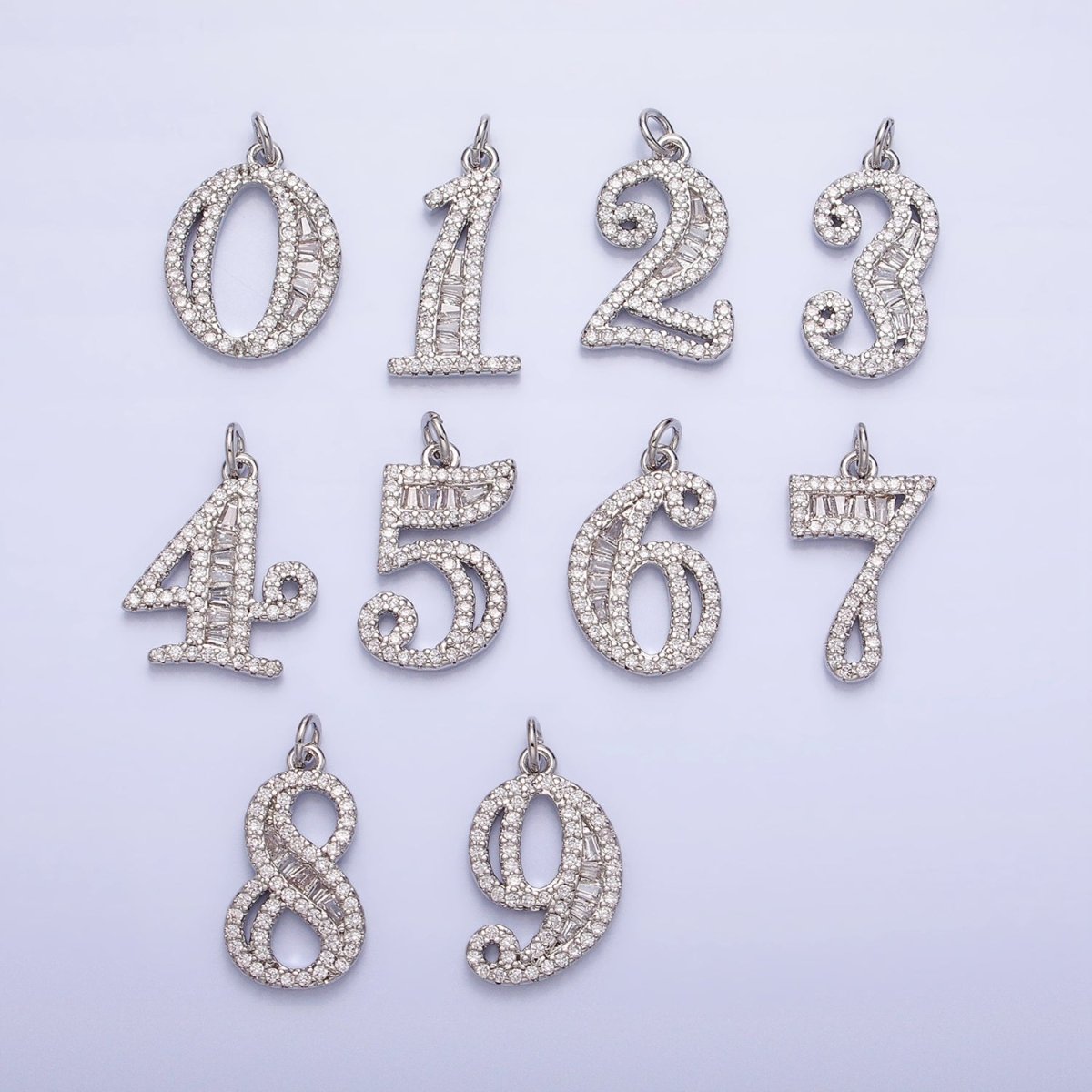 Micro Pave CZ Numbering Charms Pave Dangle Silver Number Charms Women Pave Number Findings Number 0-9 Charms AC529 - AC538