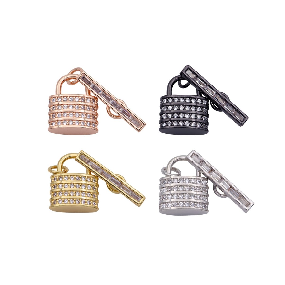 Micro Pave CZ Toggle Clasps, T-Bar, Clasp Connector, Padlock Toggle Clasp, Silver Toggle Clasps Rose Gold Cubic Clasp Jewelry Making, K-526 K-527