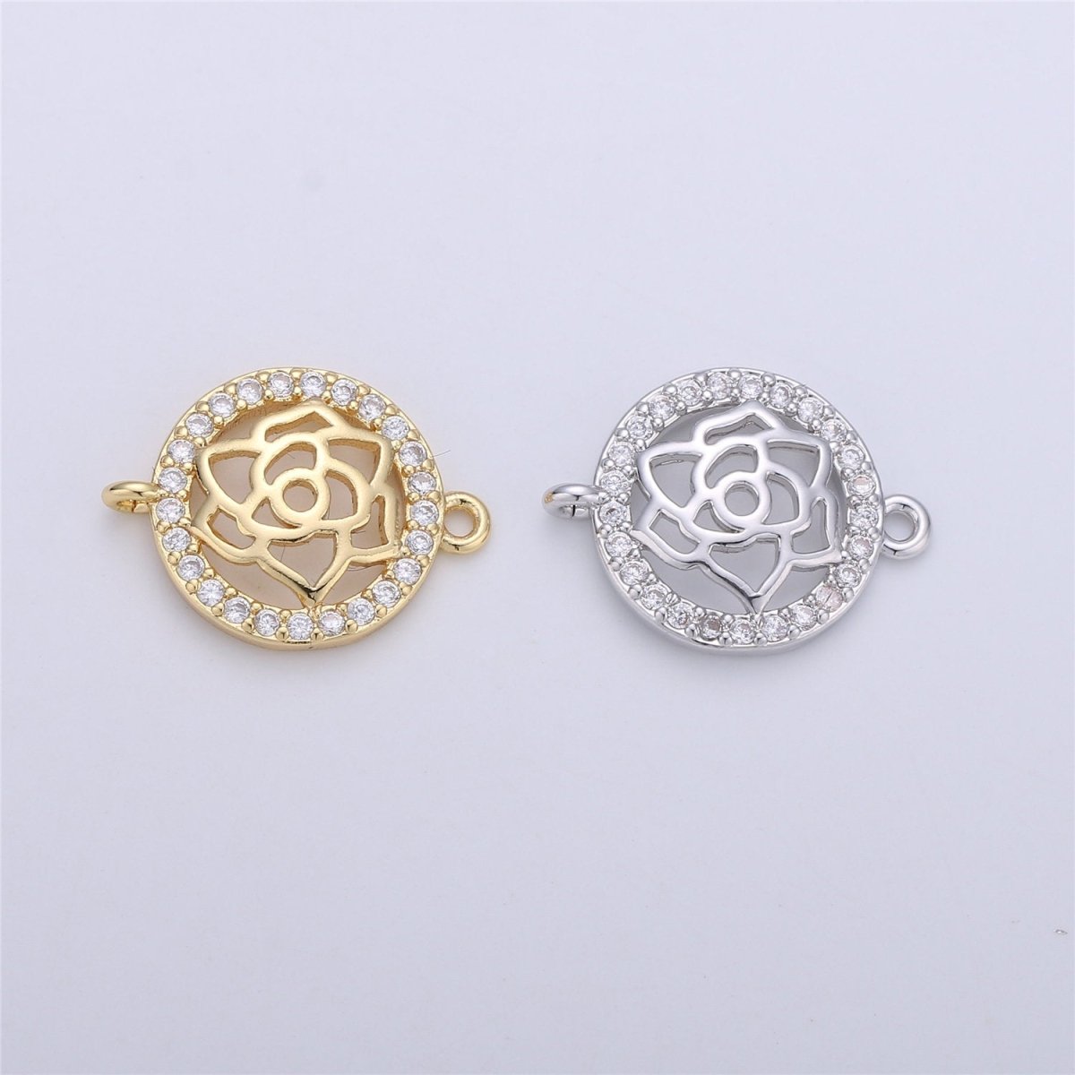 Micro Pave Dainty Rose Connectors Filigree Flower Charms in 14K Gold Filled for Bracelet Jewelry Supplies Component F-325
