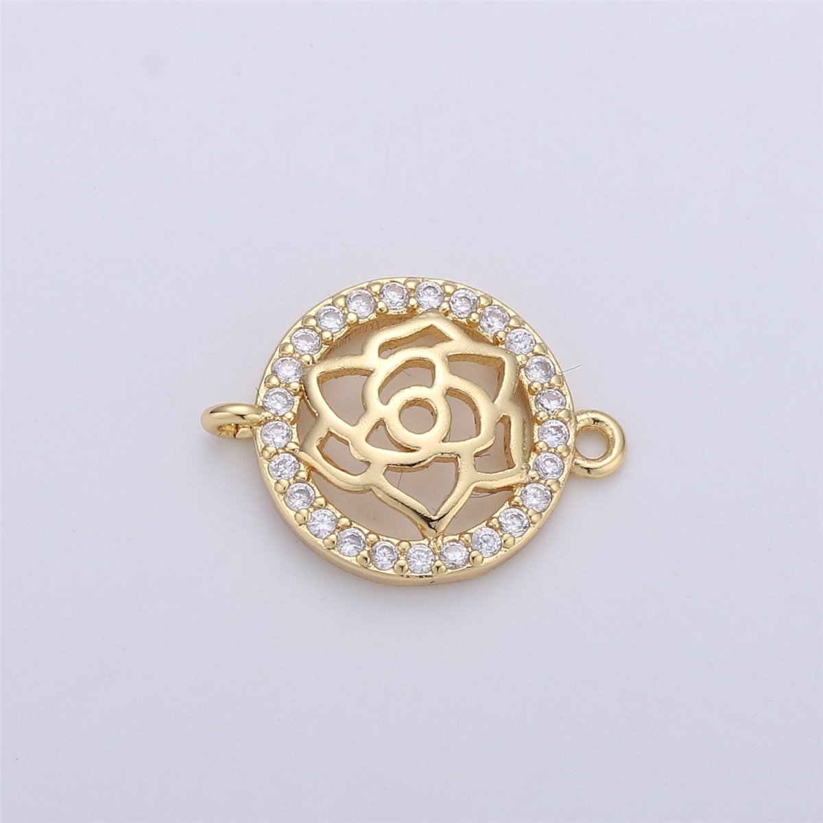 Micro Pave Dainty Rose Connectors Filigree Flower Charms in 14K Gold Filled for Bracelet Jewelry Supplies Component F-325