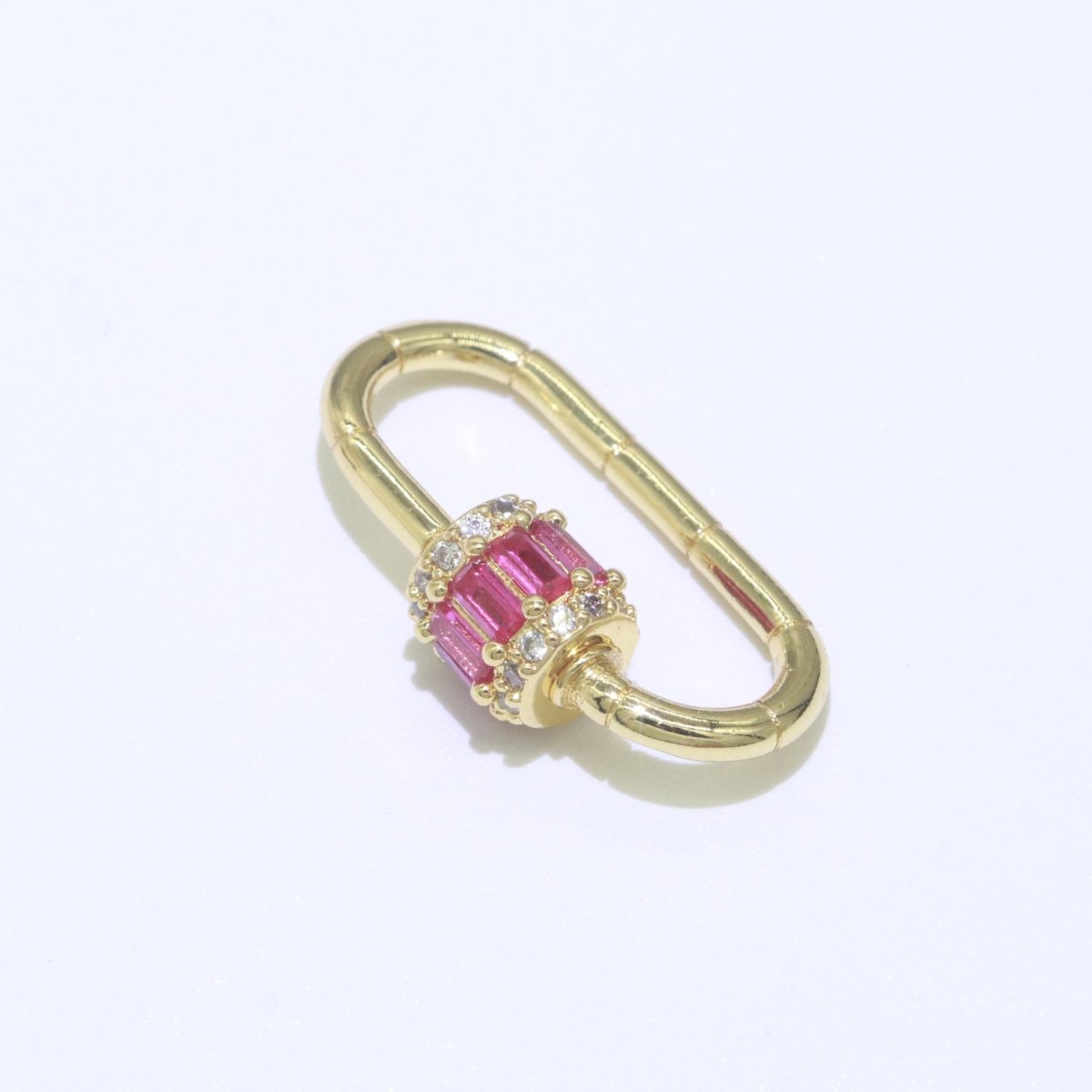 Micro Pave Diamond Heart w/ Screw Mechanism Clasp, Gold Clear Carabiner Snap Lock Supply for heavier chain connector L-334~L-337